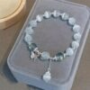 1pc Elegant Gray Moonlight Glass Cat's Eye Bead Bracelet with Butterfly Charm, the Perfect Fashion Gift for