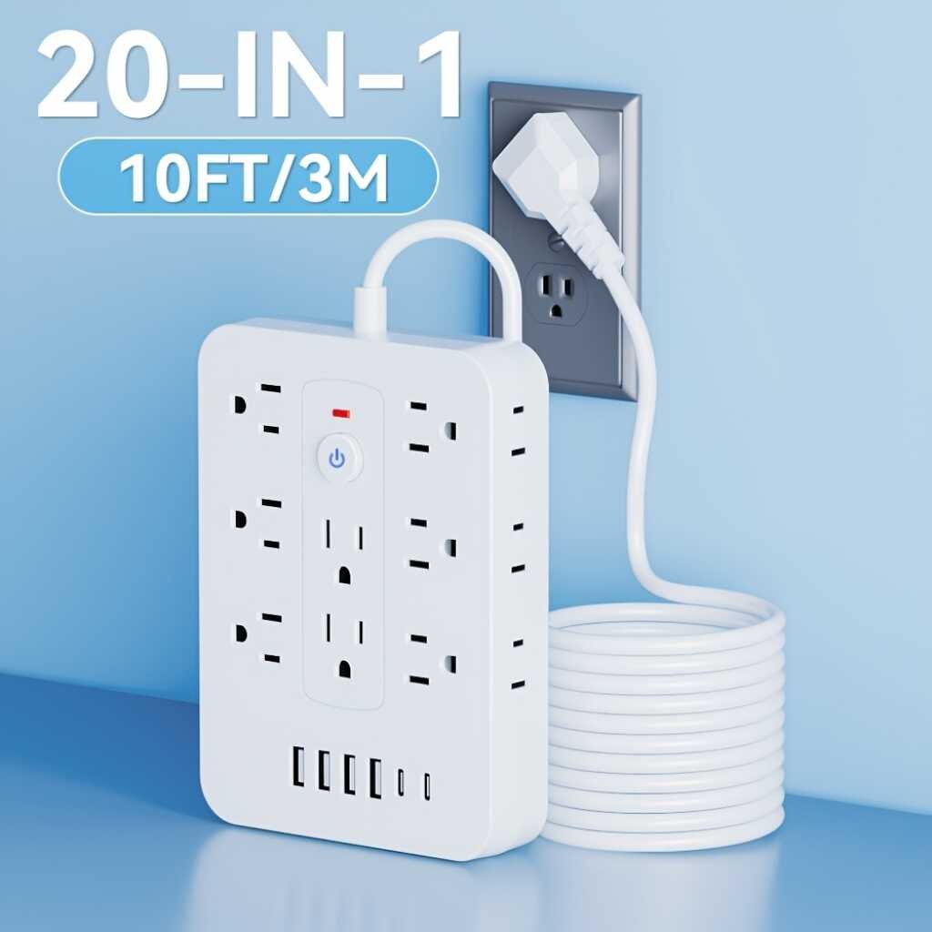 : Multi-Functional Overload Protection Long Line Desktop/Wall Socket